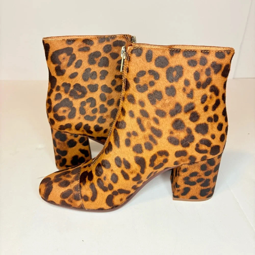 Madewell Front Zip Leopard Calf Hair Maple Syrup Multi Ankle Booties Sz7 Mobwife